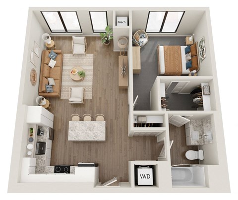 One bedroom floor plan at The Ellie